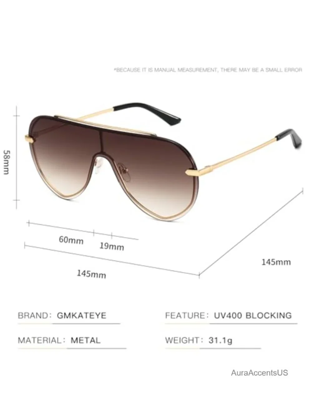 Oversized Shield Sunglasses Rimless Aviator Shades